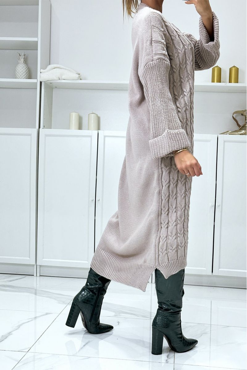LoLL braided taupe sweater dress over size lapel sleeve - 4