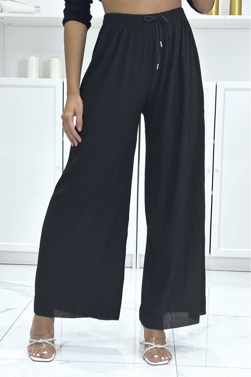 Pantalon palazzo plissé noir très tendance - 2 Pantalon palazzo plissé noir très tendance - 2