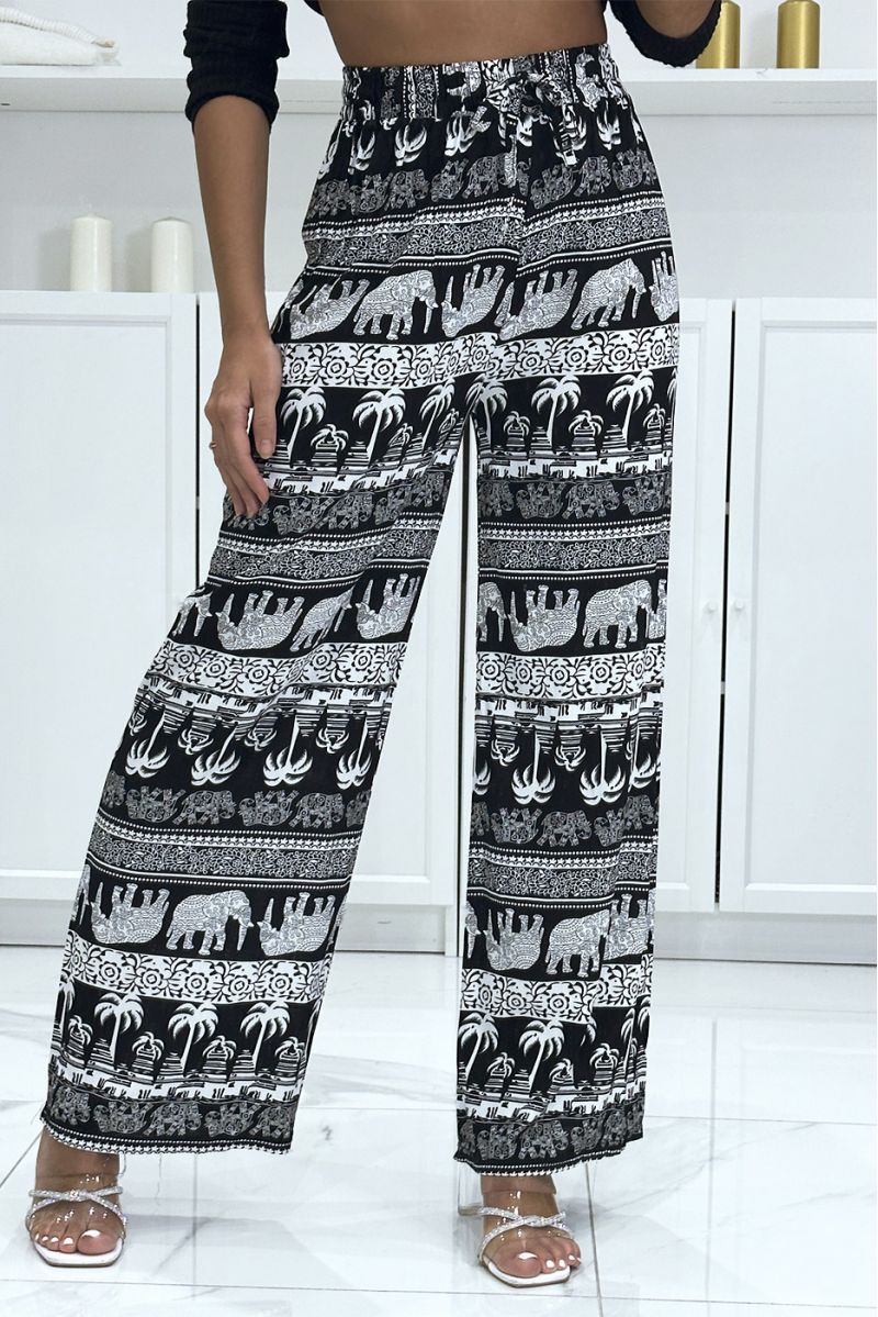Black palm tree palazzo pants - 2