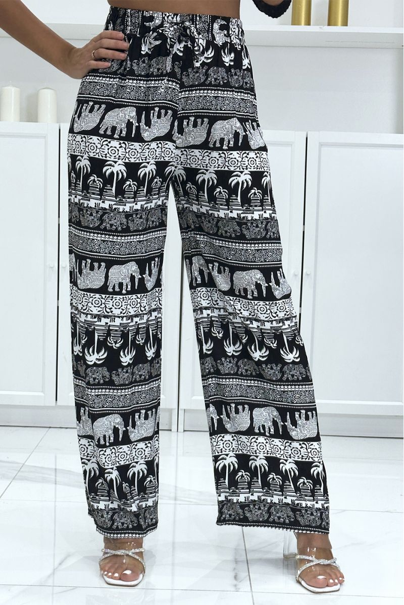 Black palm tree palazzo pants - 3