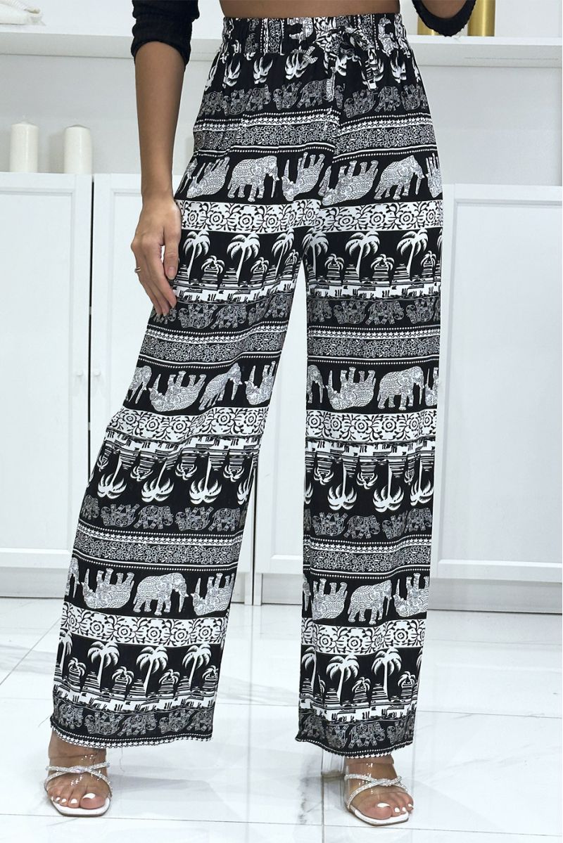 Black palm tree palazzo pants - 4