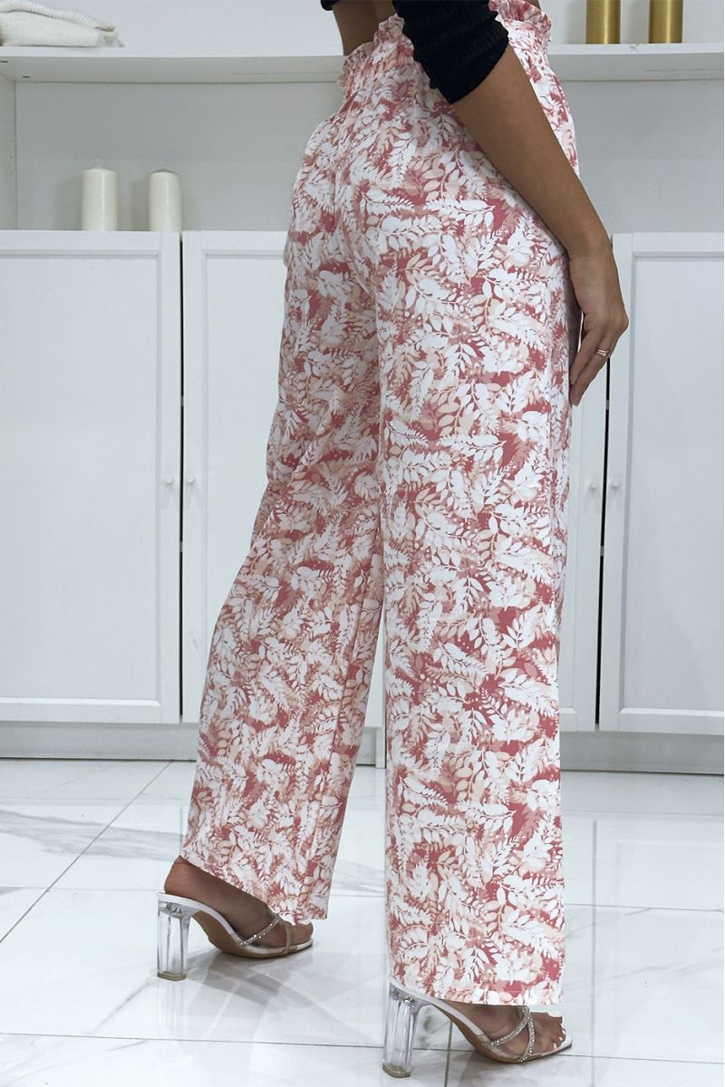 Palazzo pants with pretty pink leaf pattern - 1