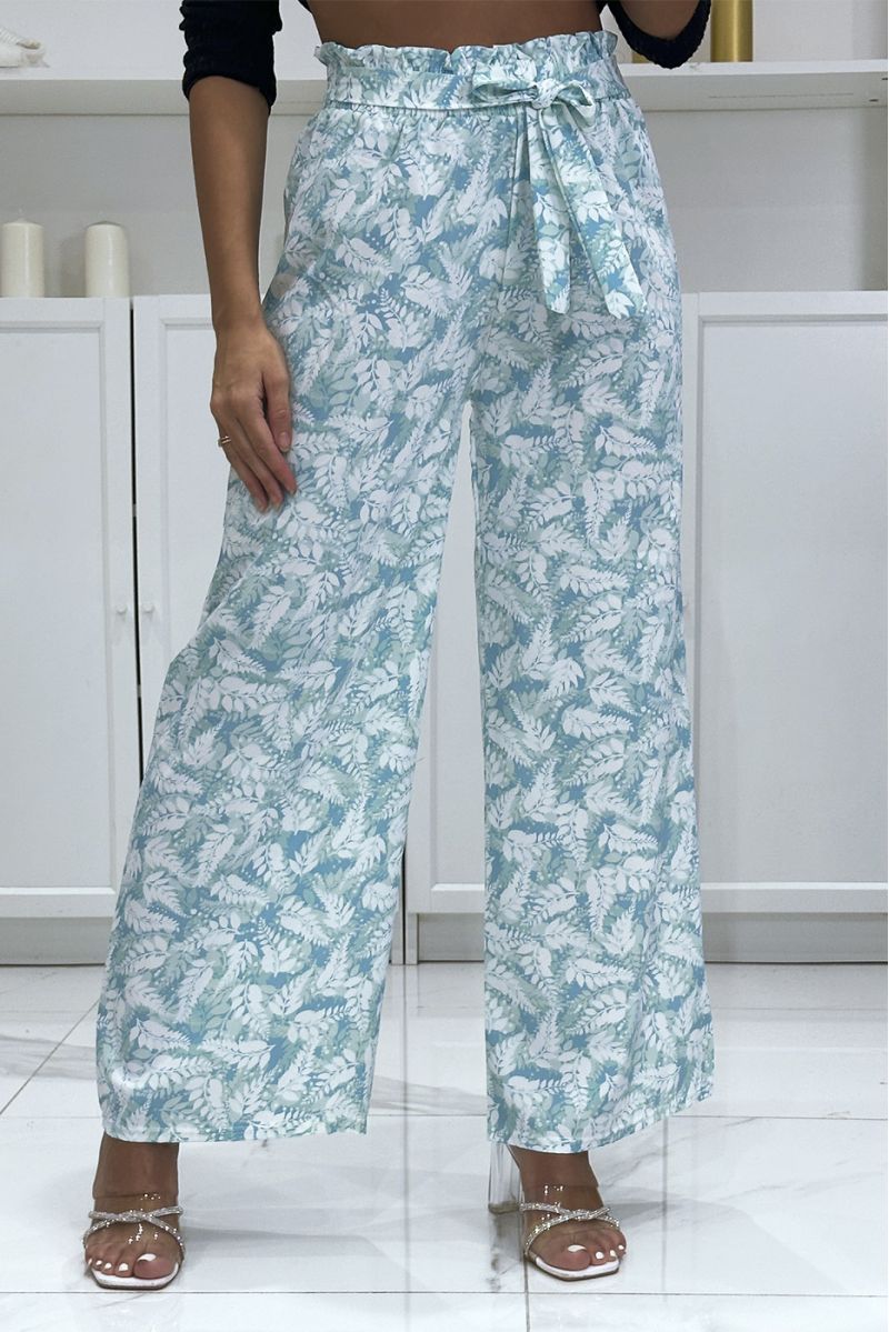 Palazzo pants with pretty turquoise leaf pattern - 3