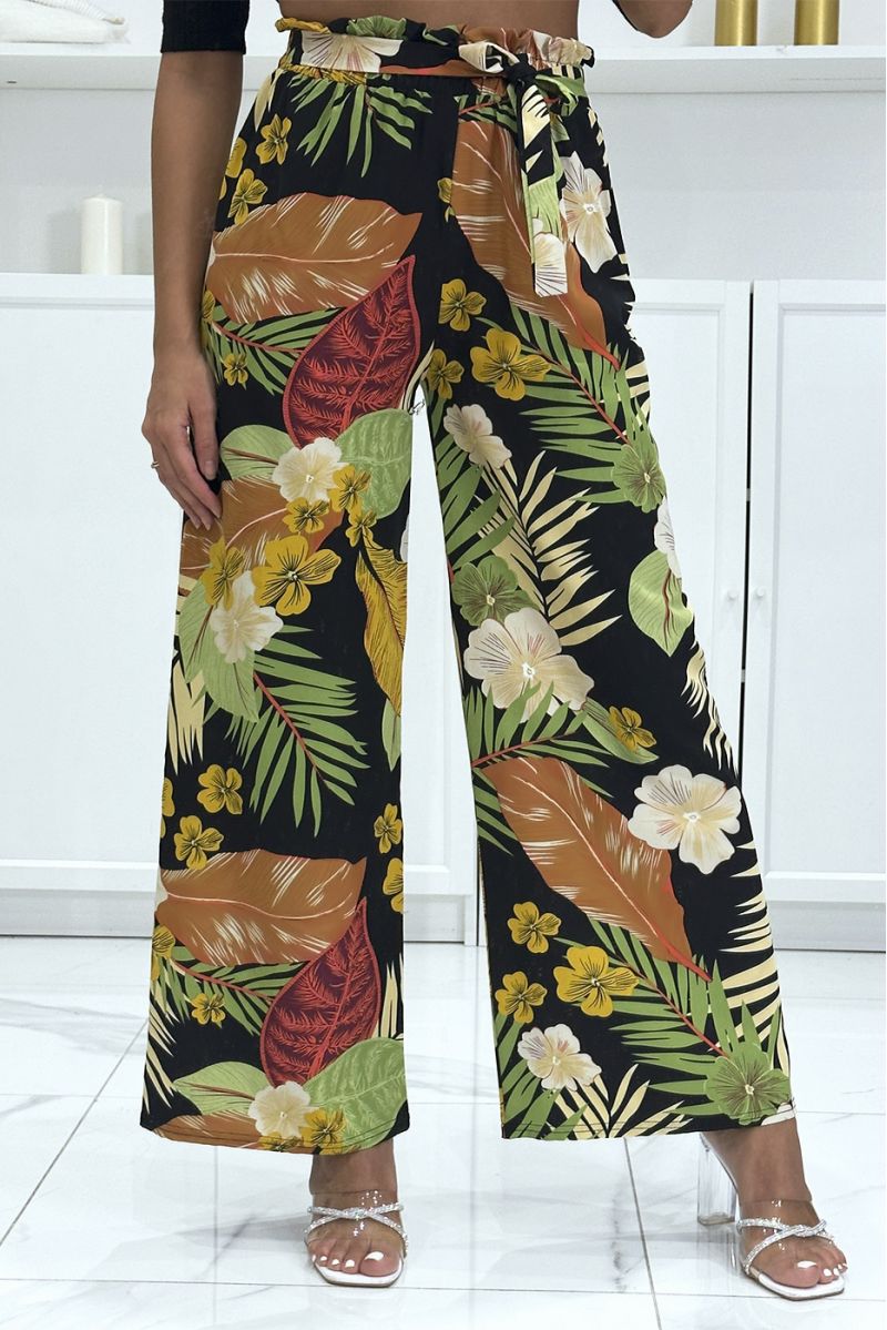 Palazzo pants with pretty red and black leaf and flower pattern - 2