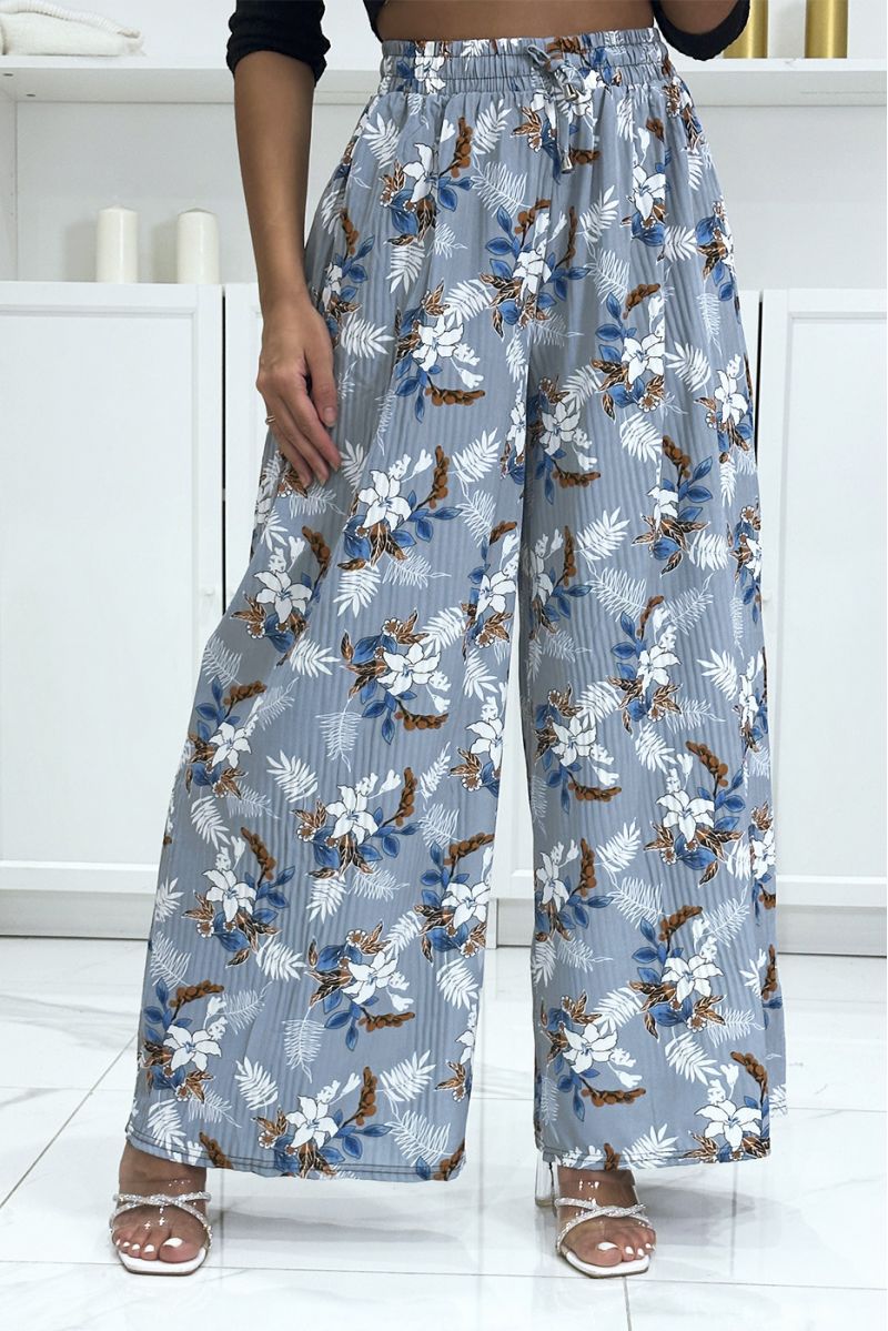 Gray pleated palazzo pants with floral pattern - 2