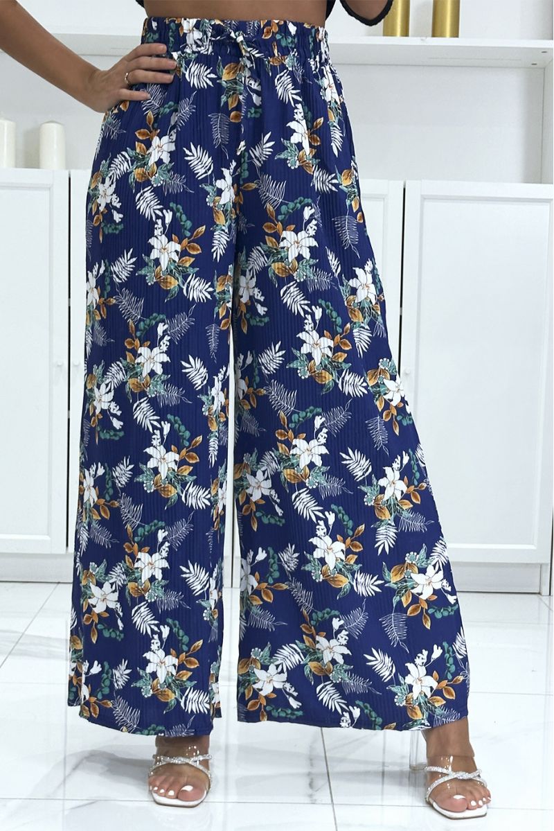 Royal pleated palazzo pants with floral pattern - 3