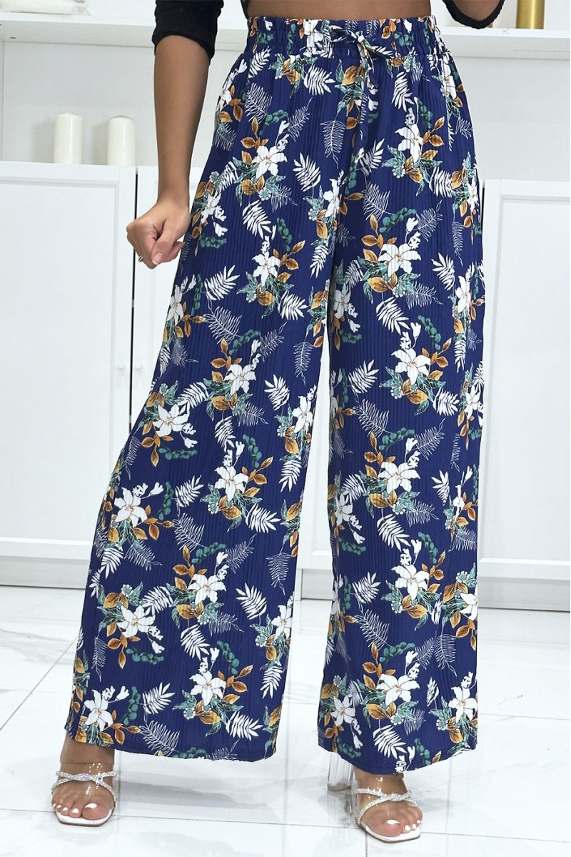 Royal pleated palazzo pants with floral pattern - 4