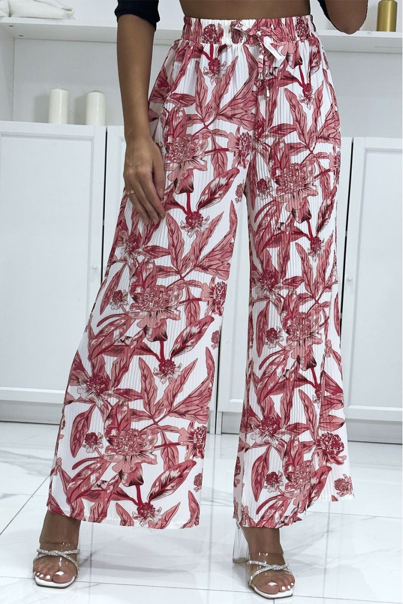 Pink pleated palazzo pants with floral pattern - 3