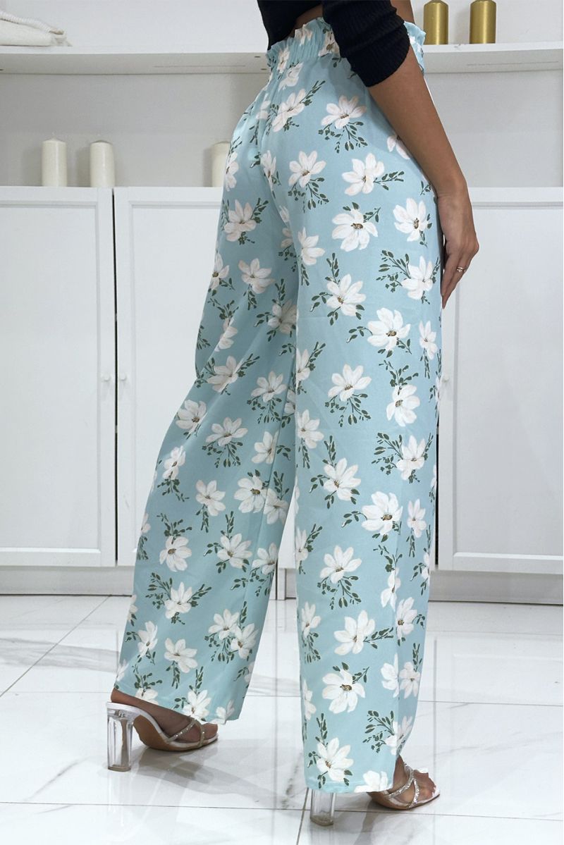 Blue palazzo pants with floral pattern - 1