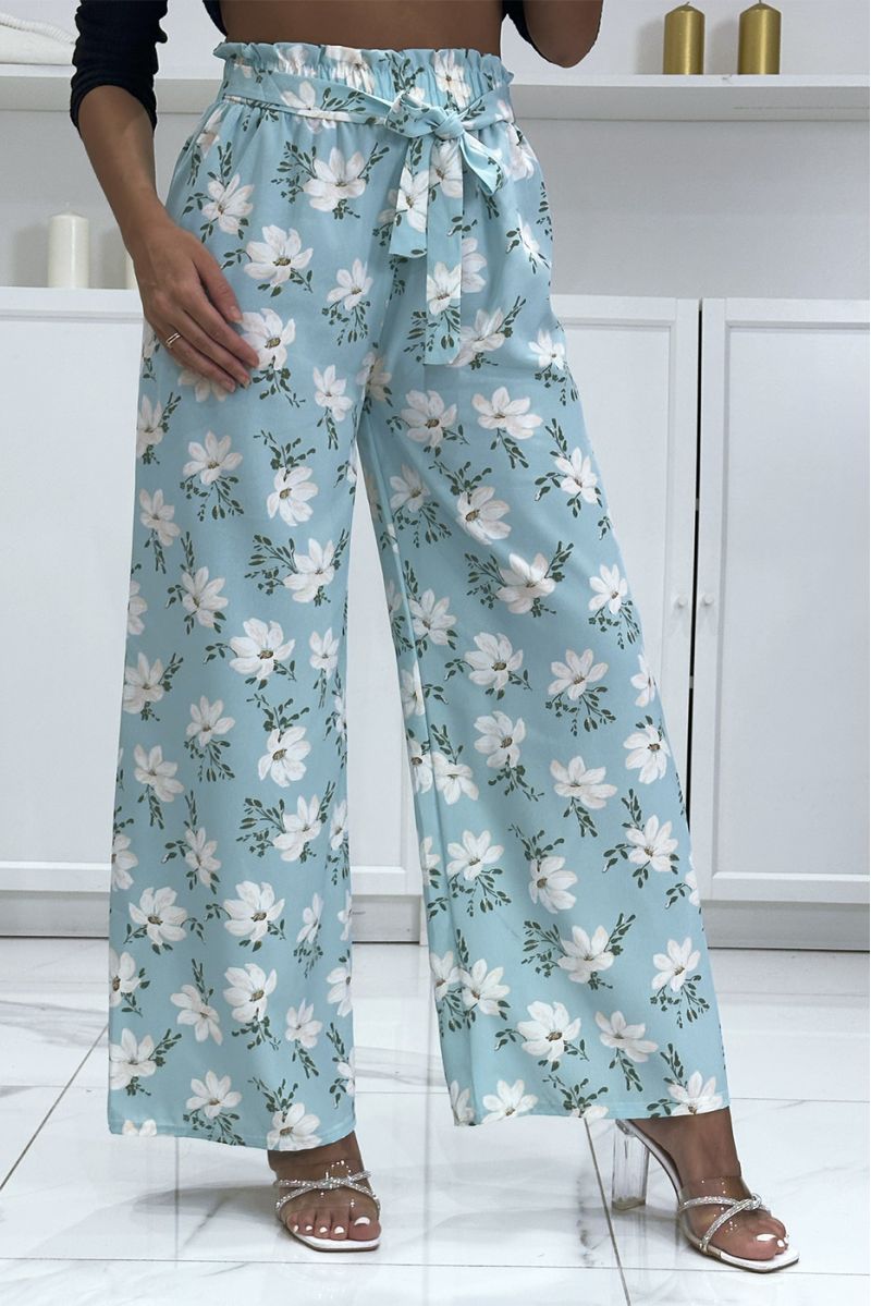 Blue palazzo pants with floral pattern - 2