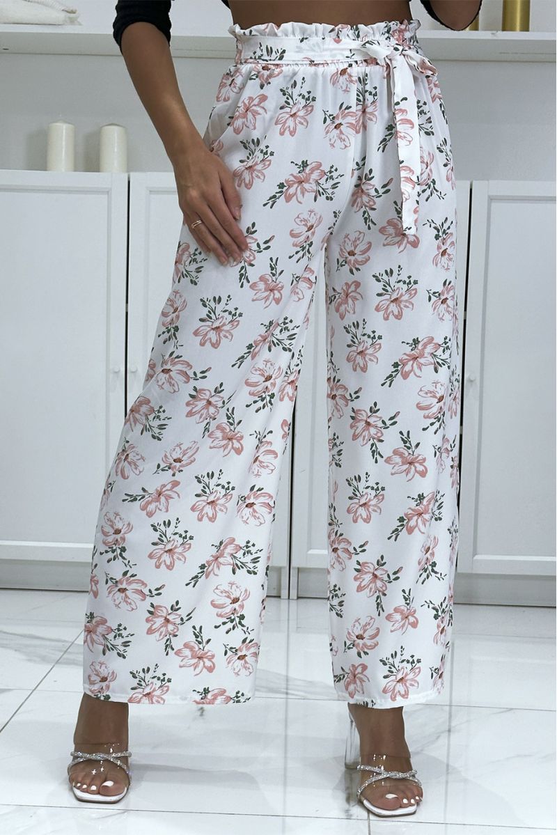 Pantalon palazzo blanc avec motif fleuris - 4