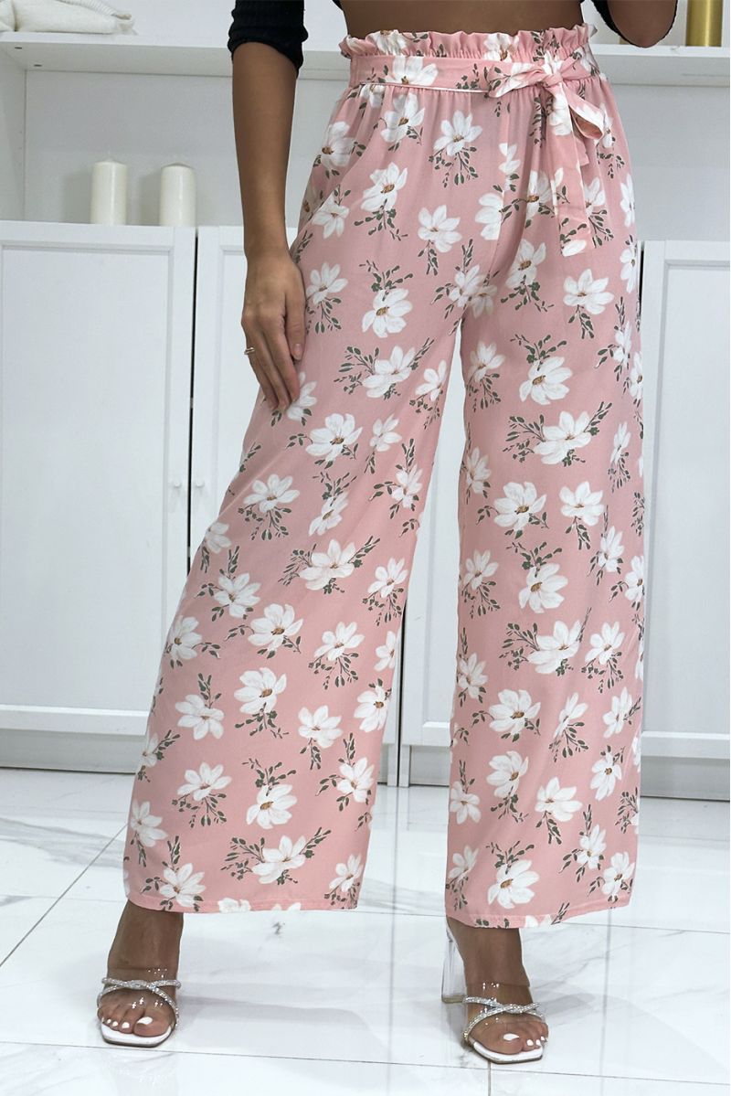 Pink palazzo pants with floral pattern - 3