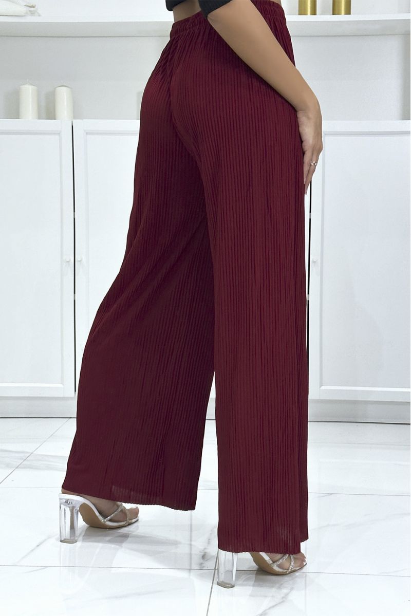 Trendy burgundy pleated palazzo pants - 1
