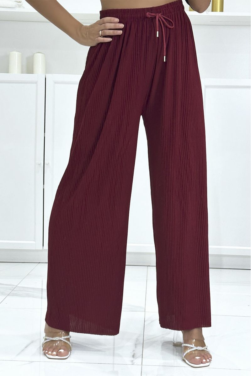 Trendy burgundy pleated palazzo pants - 2