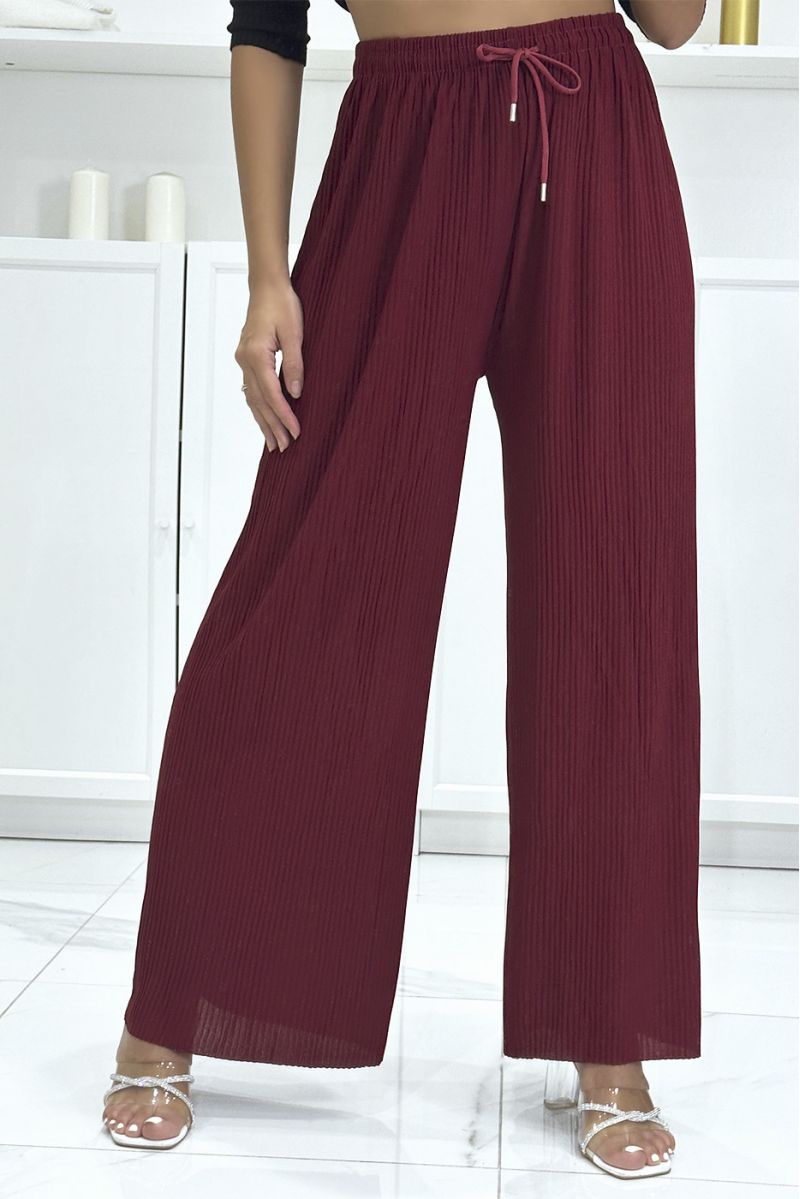 Trendy burgundy pleated palazzo pants - 3