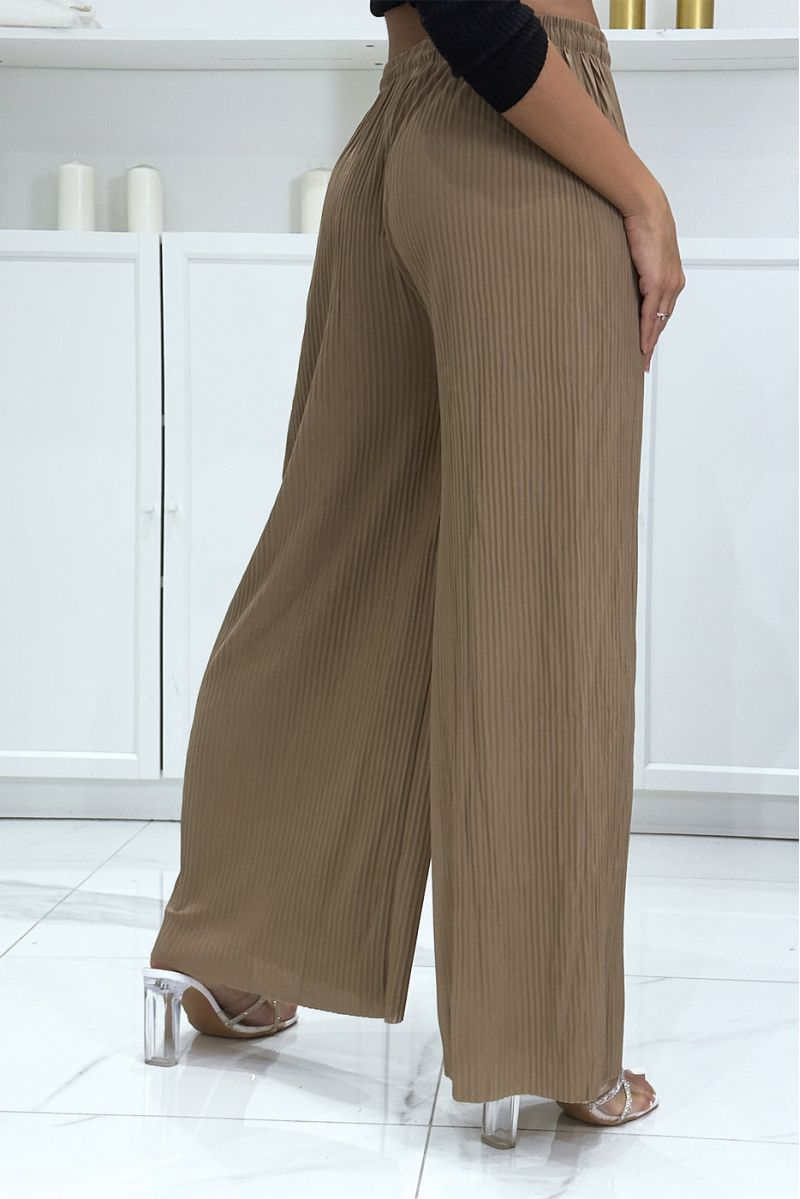 Trendy camel pleated palazzo pants - 1