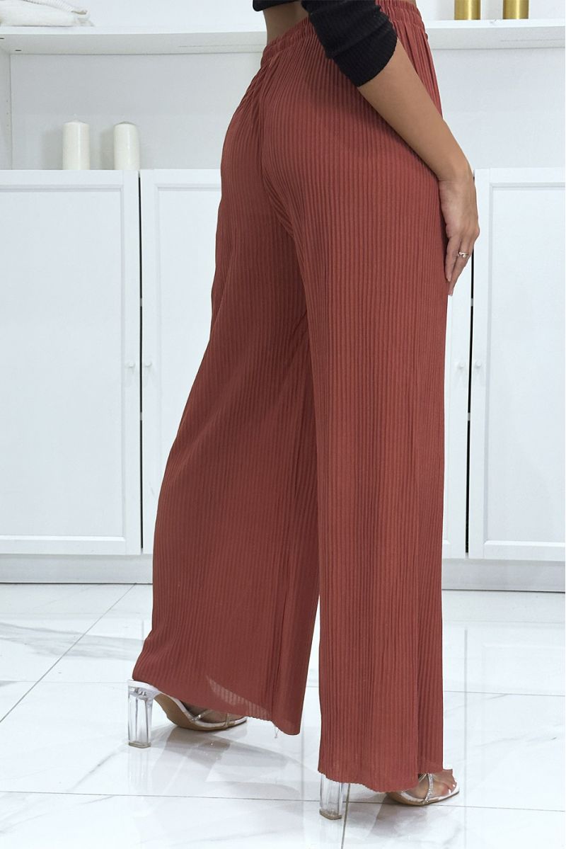 Pantalon palazzo plissé corail très tendance - 1