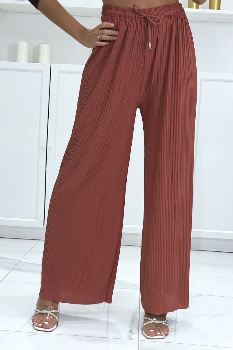 Pantalon palazzo plissé corail très tendance - 2