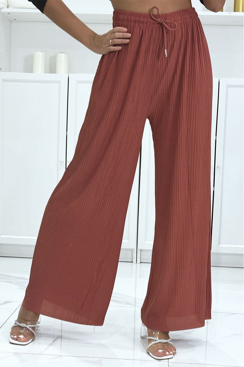 Trendy coral pleated palazzo pants - 3