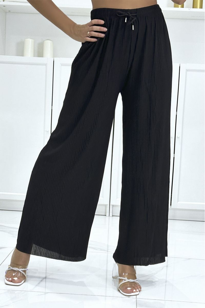 Trendy black pleated palazzo pants - 3