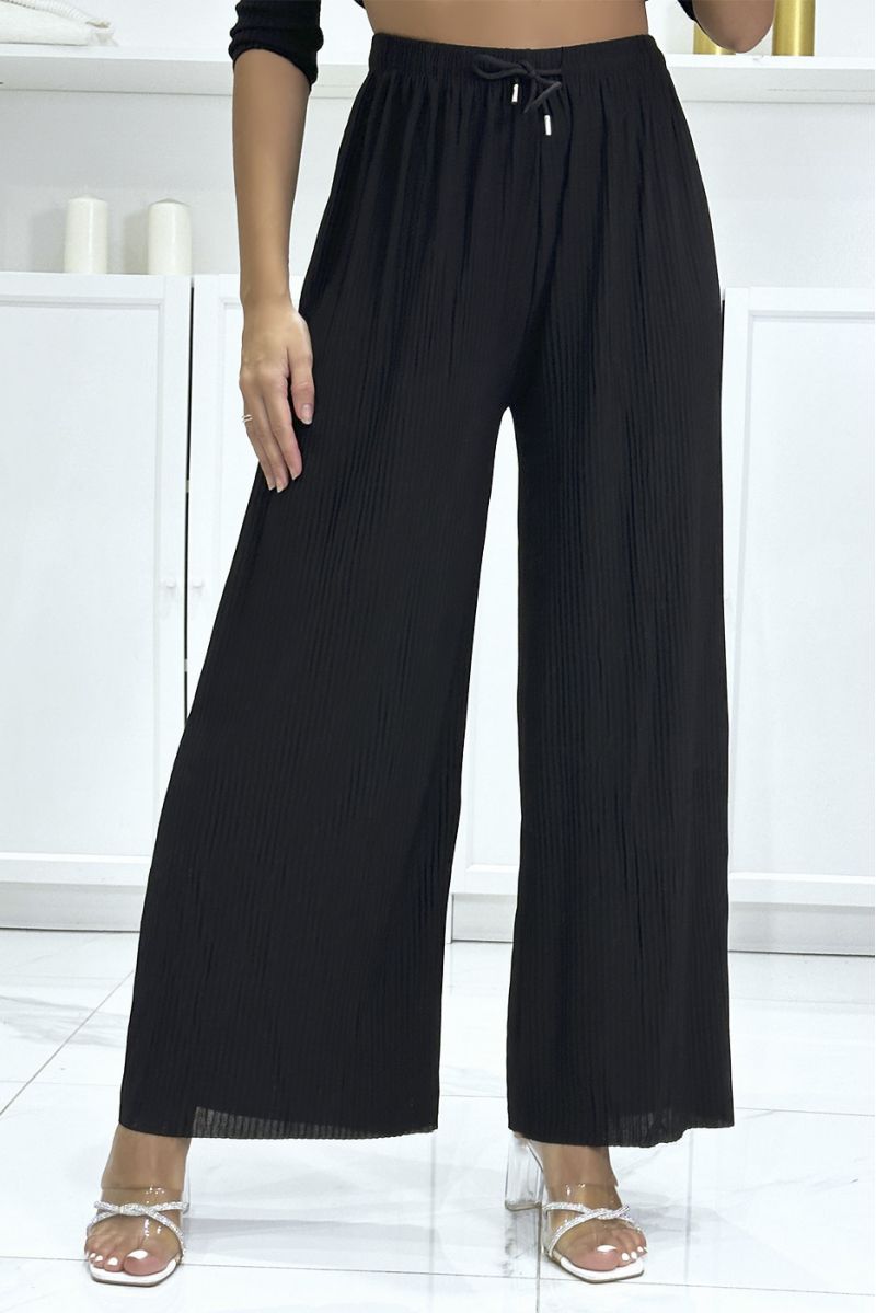 Pantalon palazzo plissé noir très tendance - 4