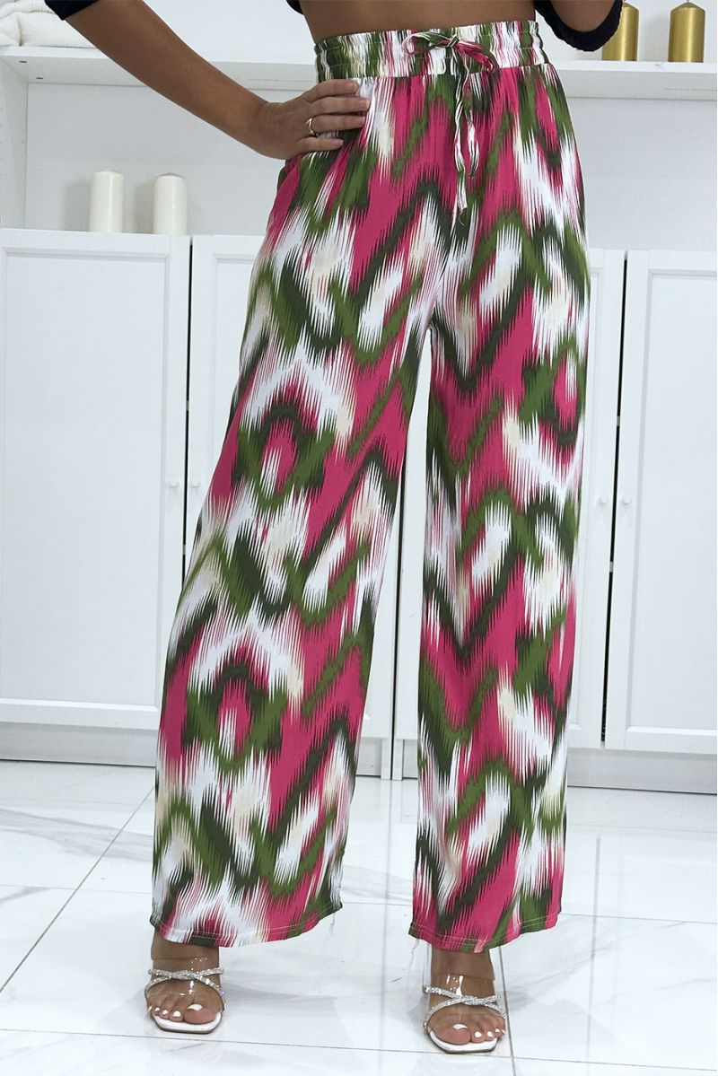 Groene en fuchsia palazzo broek met mooi kleurrijk patroon - 2