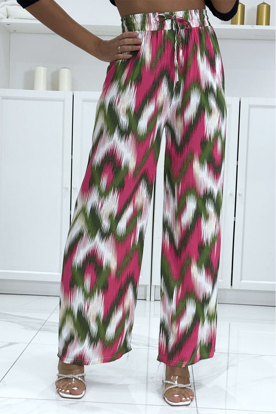 Groene en fuchsia palazzo broek met mooi kleurrijk patroon - 3