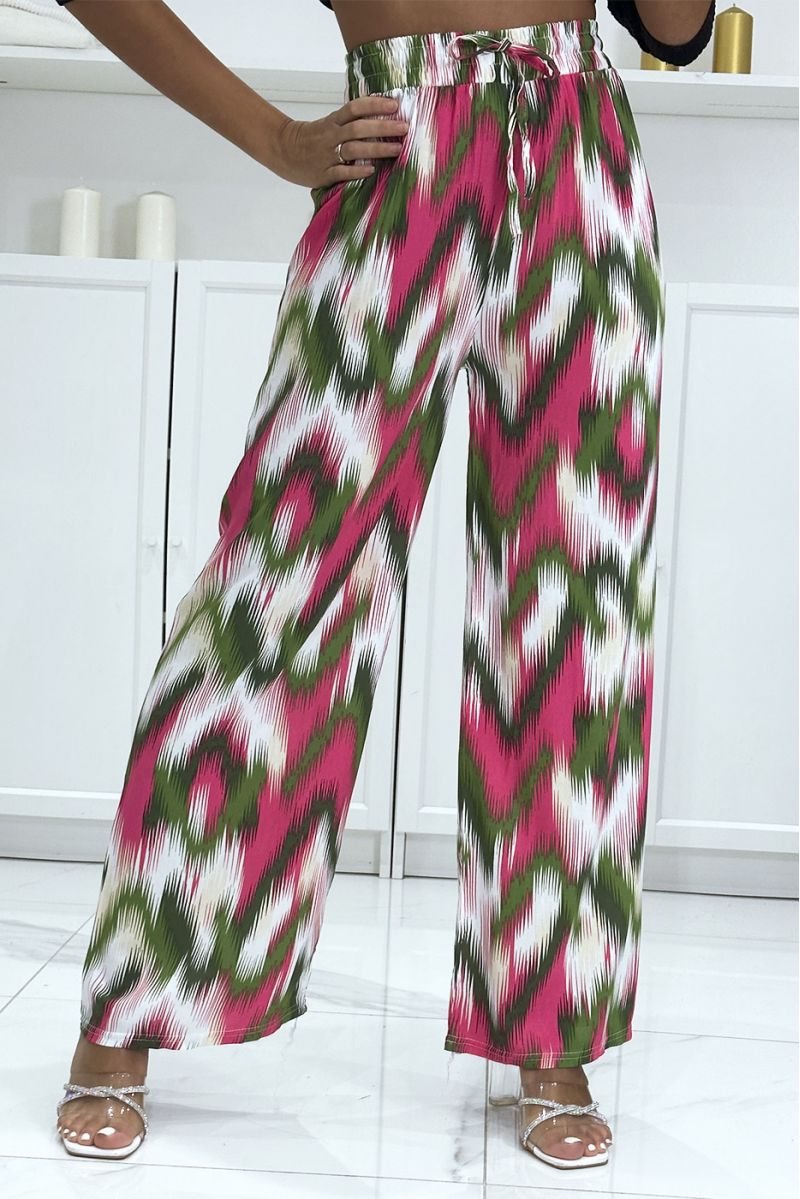 Green and fuchsia palazzo pants with pretty colorful pattern - 4