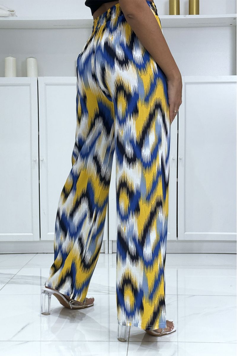 Pantalon palazzo noir et royal avec jolie motif coloré - 1