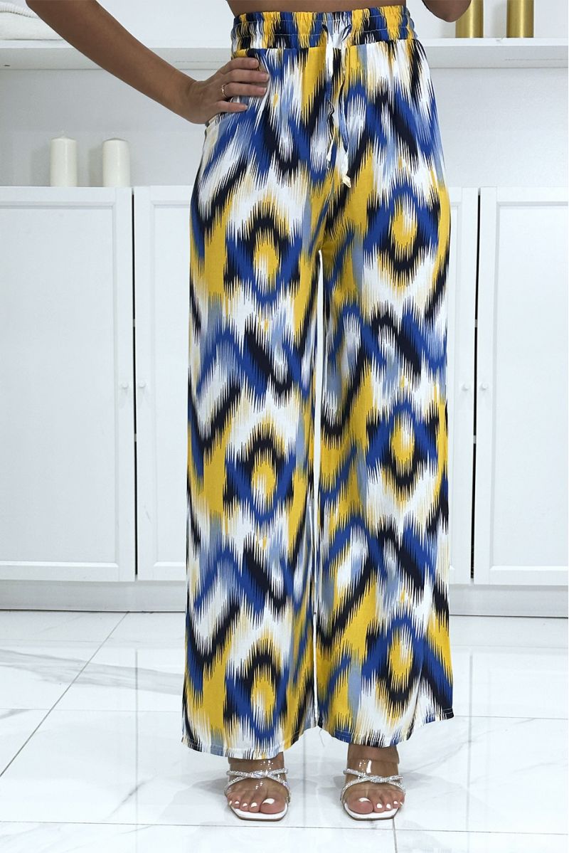 Pantalon palazzo noir et royal avec jolie motif coloré - 2