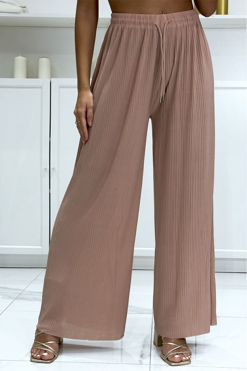 Trendy pleated pink palazzo pants - 3
