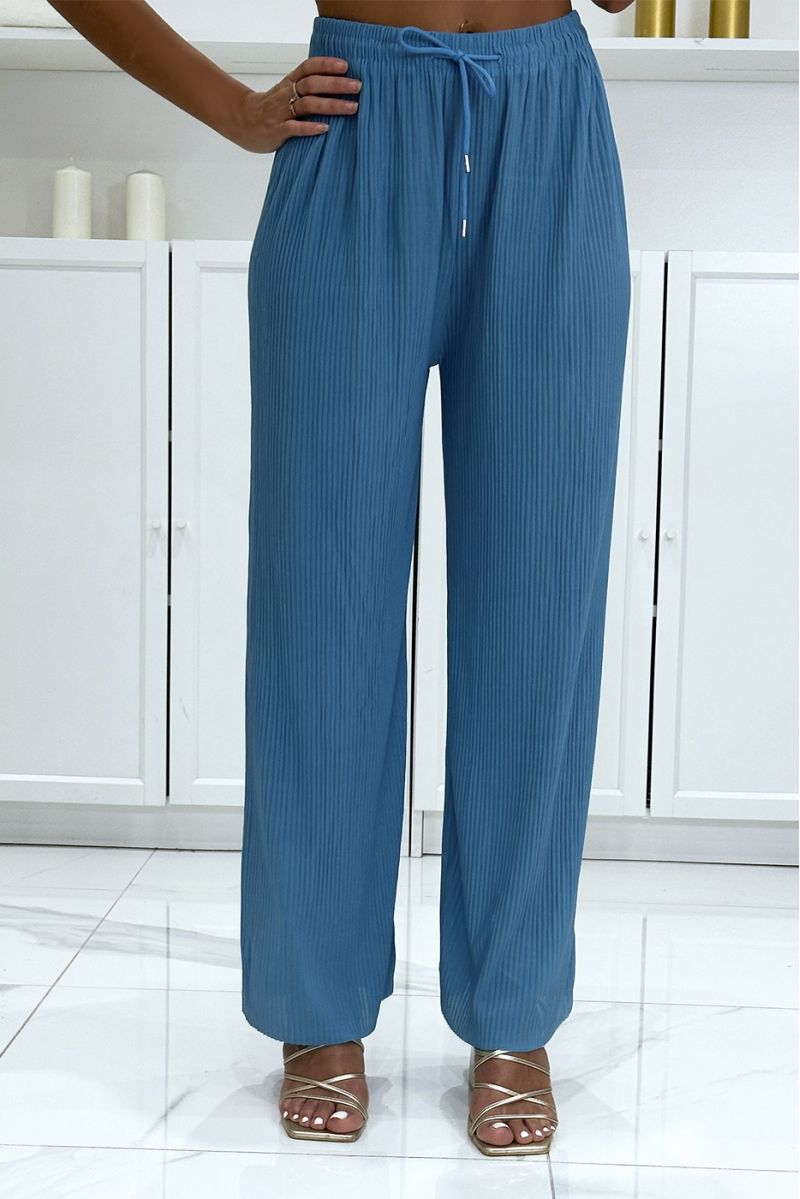 Trendy pleated blue palazzo pants - 2