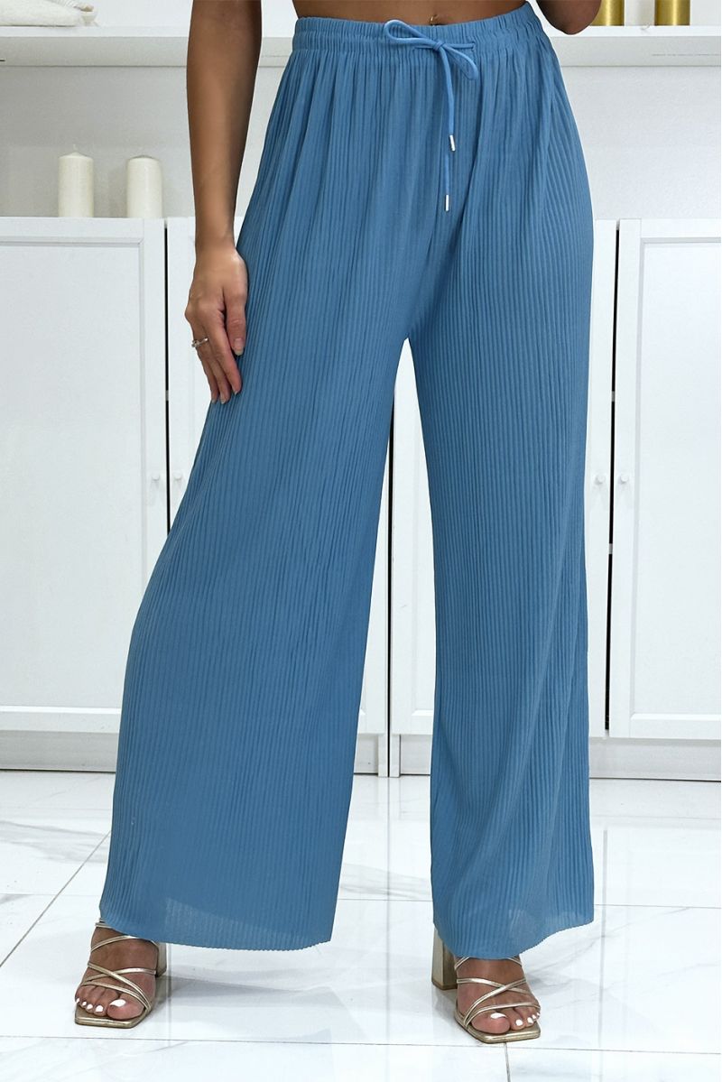 Trendy pleated blue palazzo pants - 3