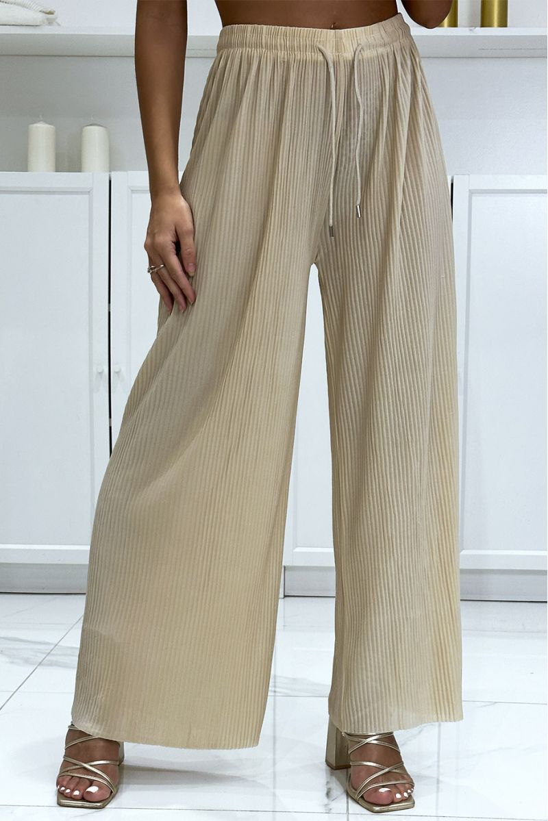 Trendy geplooide beige palazzo broek - 3