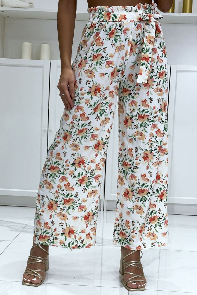 White floral pattern cotton palazzo pants - 2