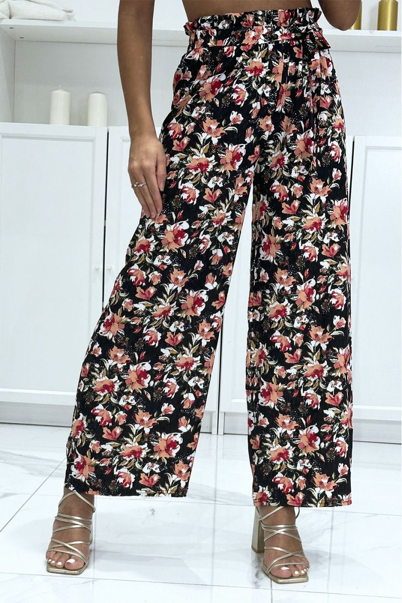 Black floral cotton palazzo pants - 3