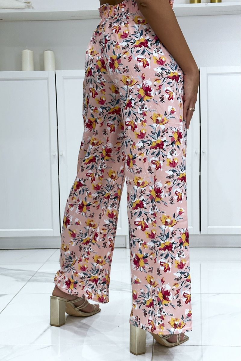 Pink floral pattern cotton palazzo pants - 1