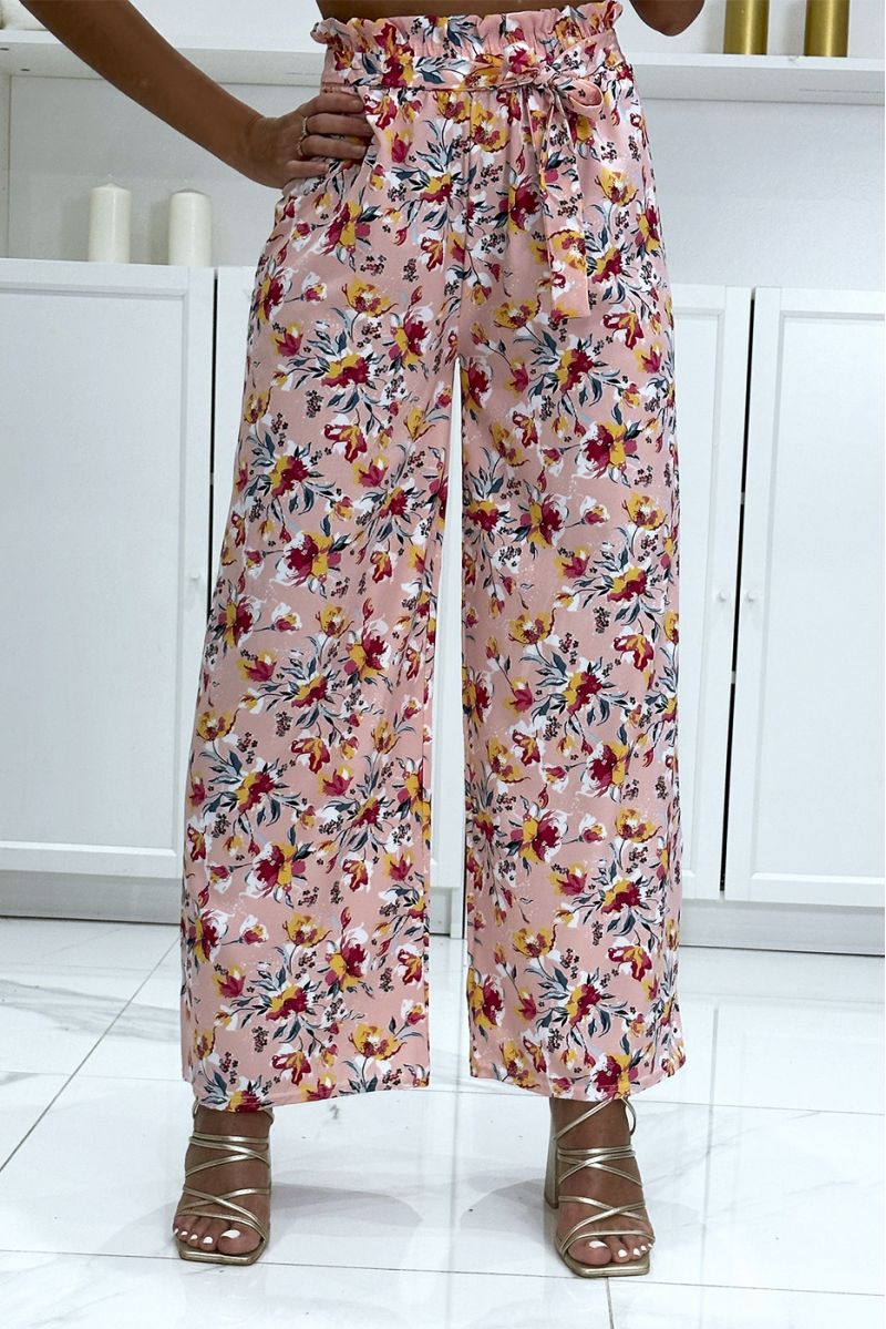 Pink floral pattern cotton palazzo pants - 2