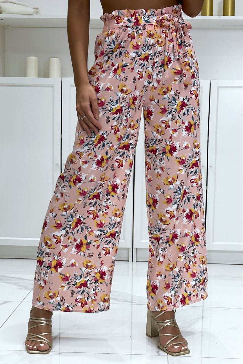 Pink floral pattern cotton palazzo pants - 3