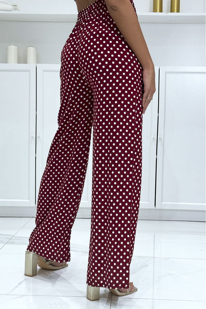 Red cotton palazzo pants with polka dots - 1