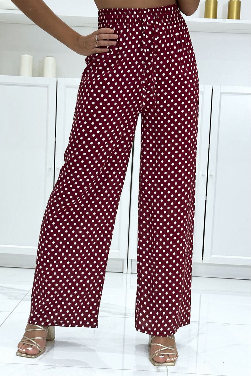 Red cotton palazzo pants with polka dots - 2