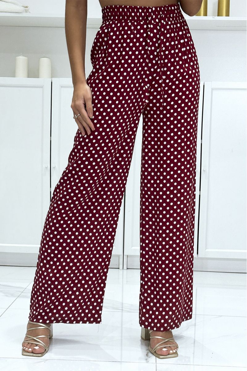 Red cotton palazzo pants with polka dots - 3