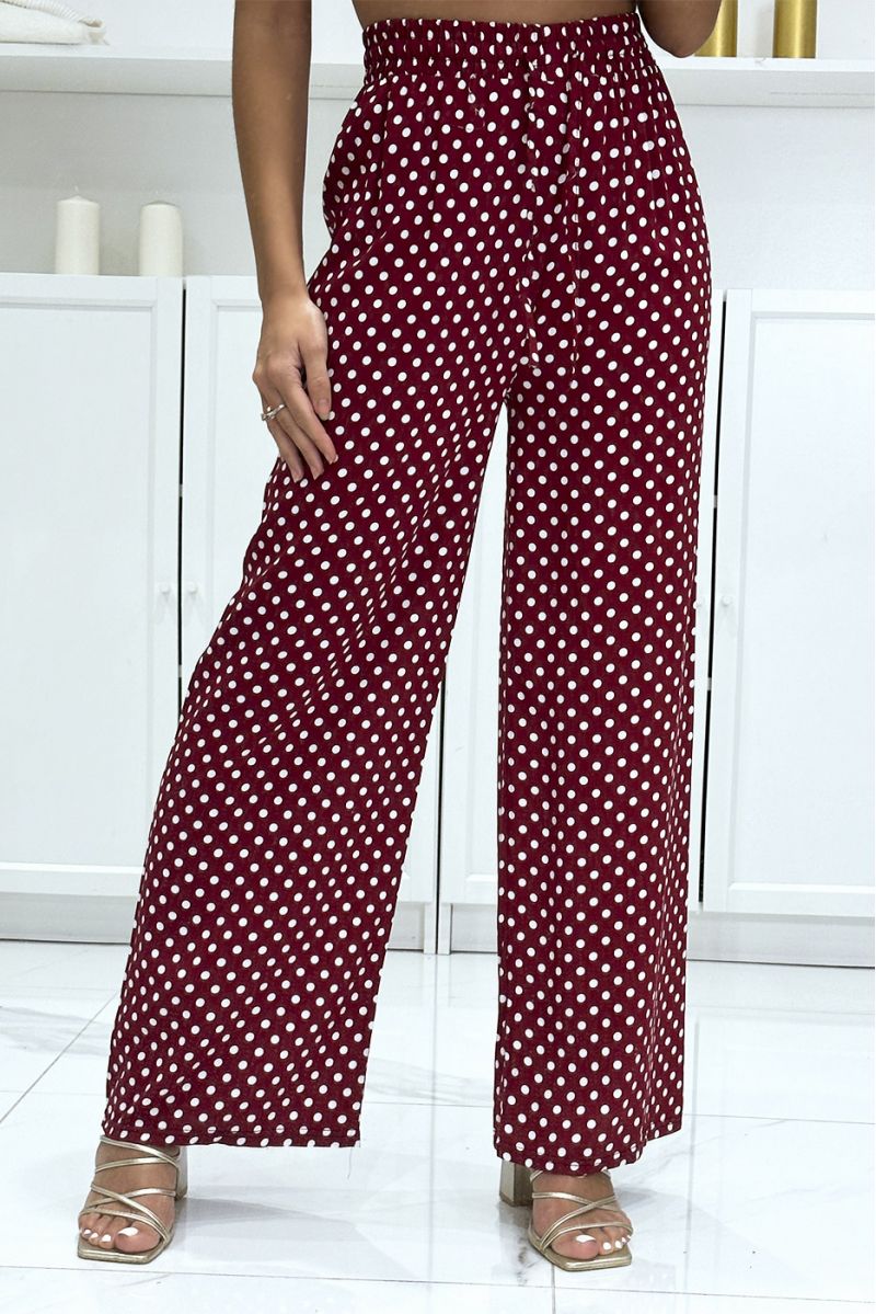Red cotton palazzo pants with polka dots - 4