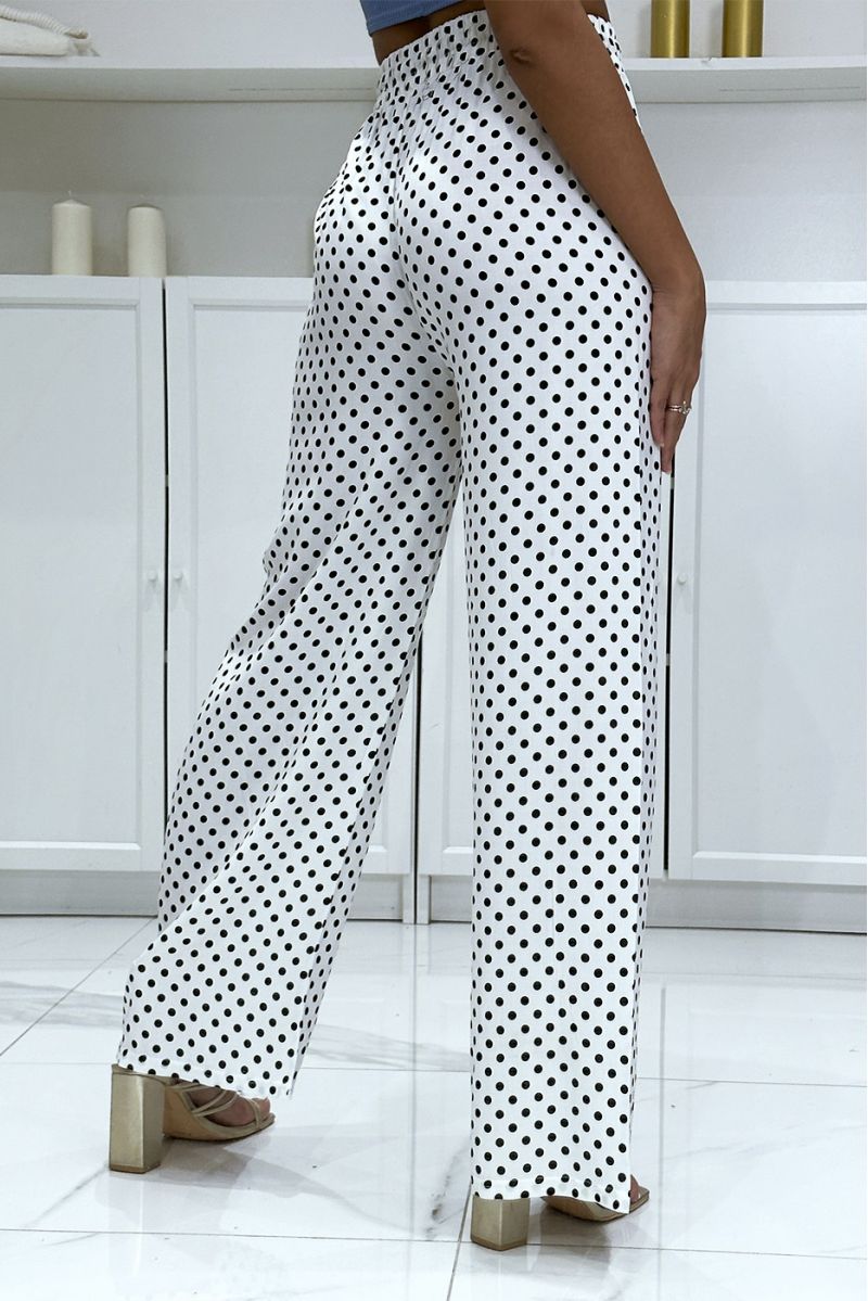White cotton palazzo pants with polka dots - 1