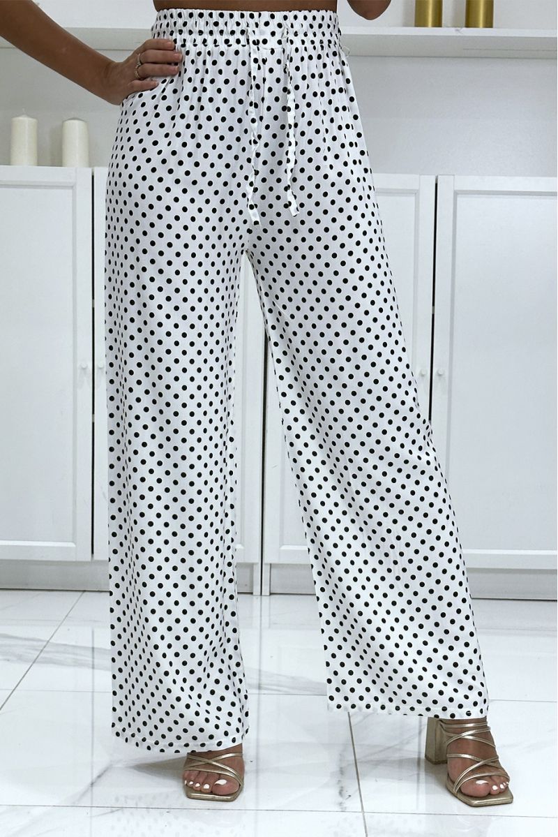 White cotton palazzo pants with polka dots - 2