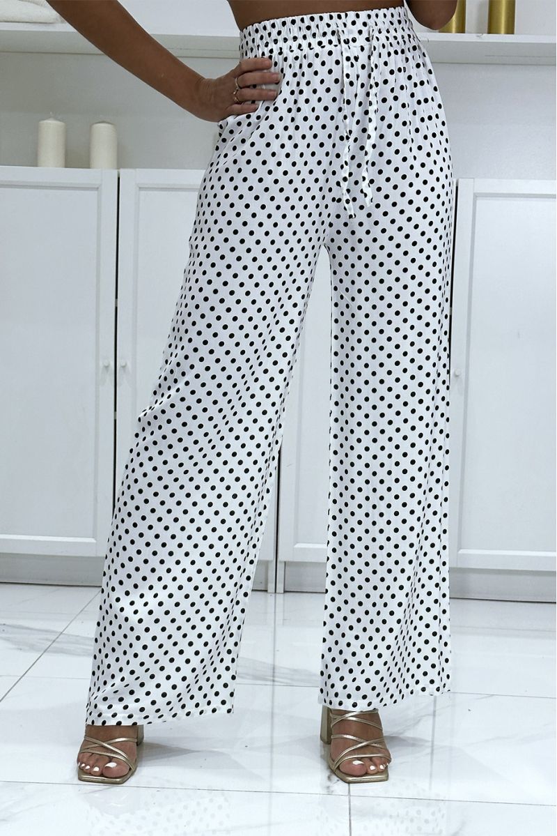 White cotton palazzo pants with polka dots - 3