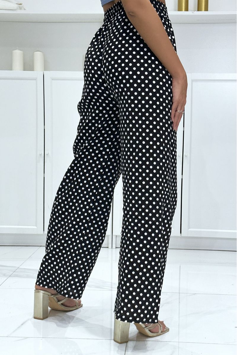 Black cotton palazzo pants with polka dots - 1