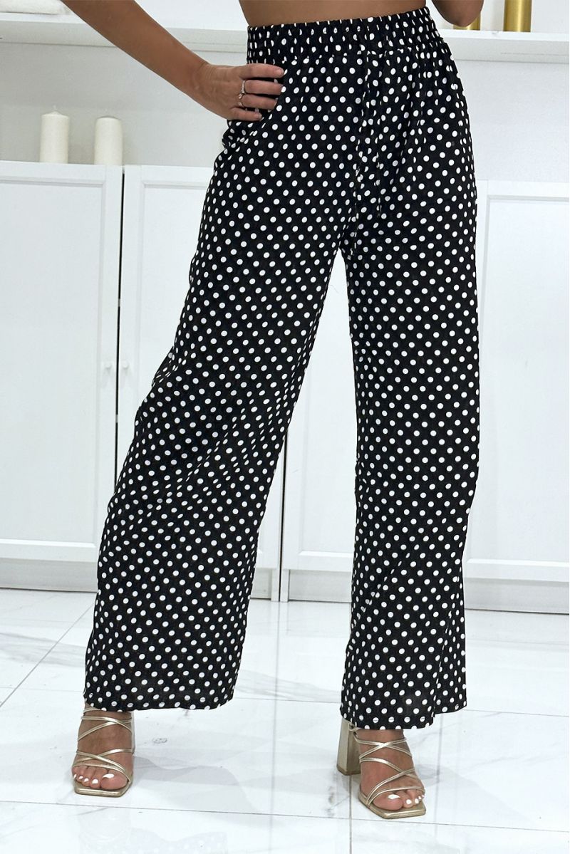 Black cotton palazzo pants with polka dots - 2