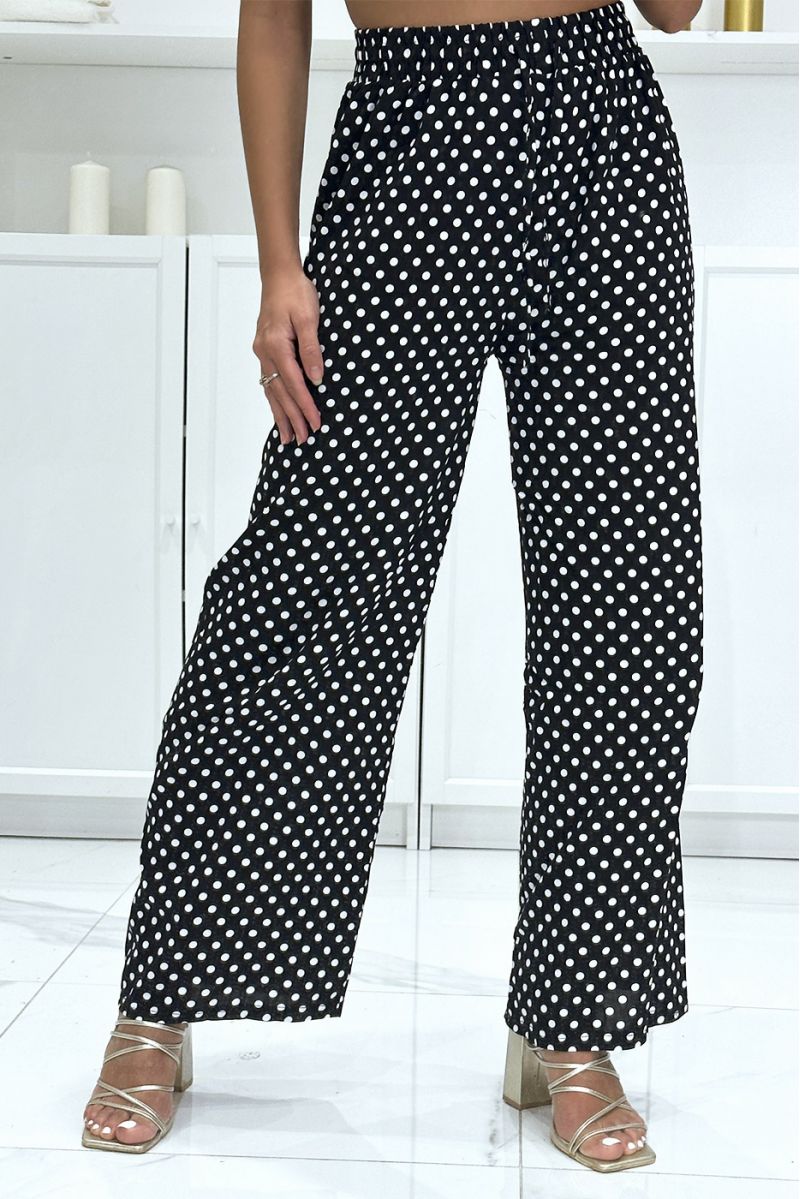 Black cotton palazzo pants with polka dots - 3