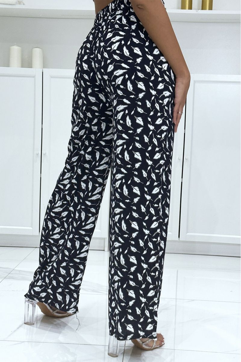 Navy palazzo paNMalon in cotton with leaf pattern - 1